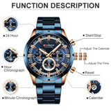 Men's six-needle multifunctional watch Waterproof calendar round strap stainless steel strap date men's business men's watch