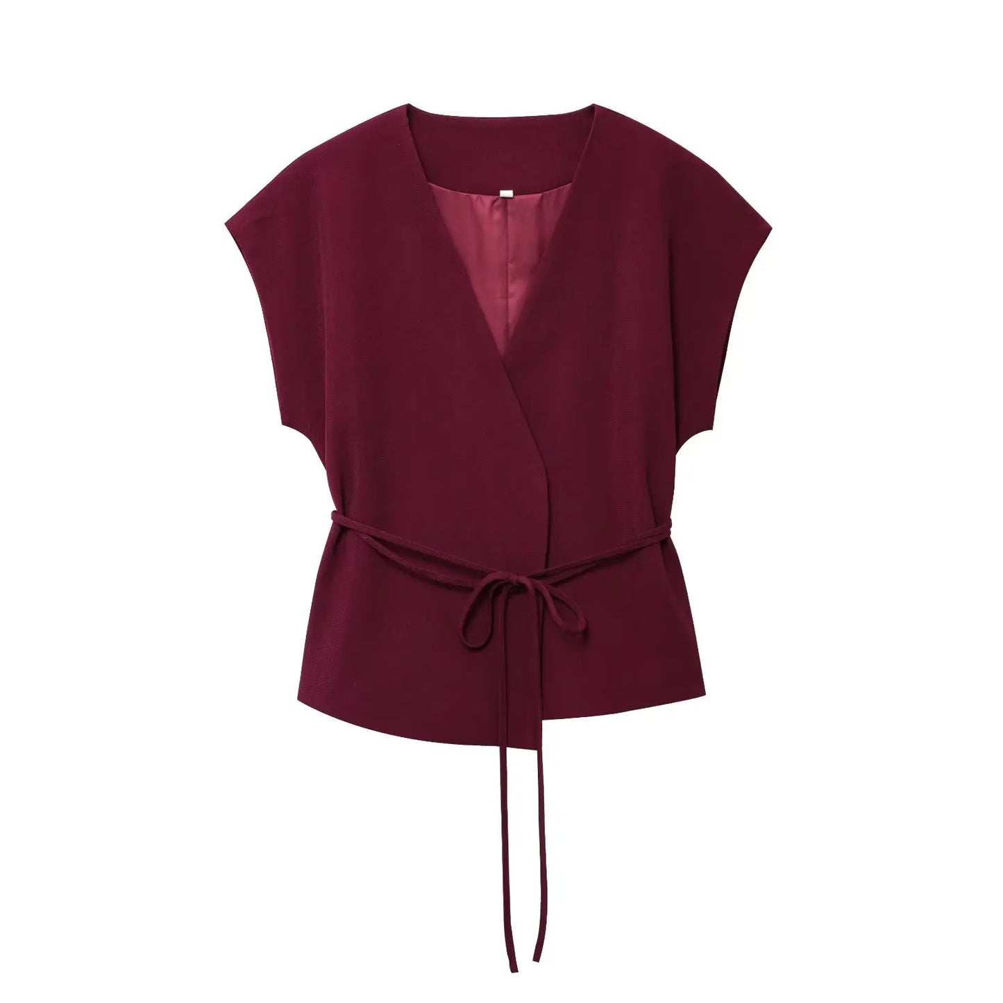 2-Piece Sleeveless V-Neck Trouser Set with Belt – Summer Commuter Wide Leg Suit