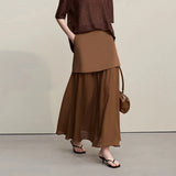 Amii Women's Skirt 2026 Autumn New Elegant Patchwork Chiffon Long Skirt Solid Color Straight Versatile Woman Clothes 12641047