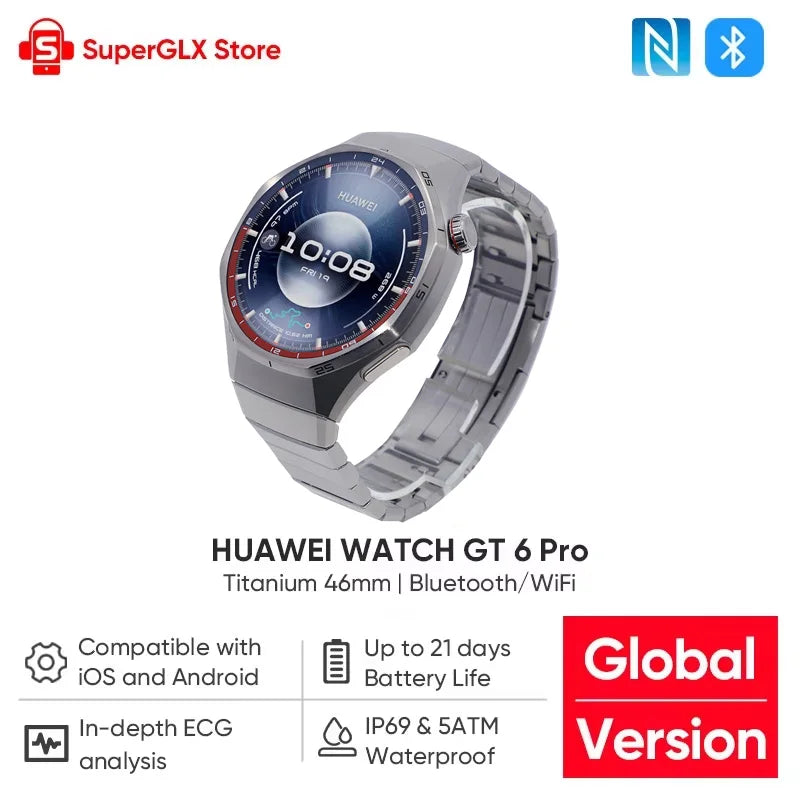 Global Version HUAWEI Watch GT 6 Pro 46mm Smartwatch 1.47" AMOLED Screen Up to 21-Day Battery Life Compatible with iOS & Android