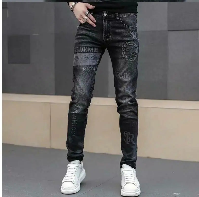 Men's Printed Stretch Slim Fit Denim Jeans