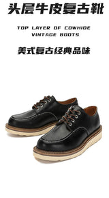 KOWM cow leather Hiking shoes Brown trekkin boots men  low cut workwear big toe shoes trendy casual ankle shoes walking sneakers