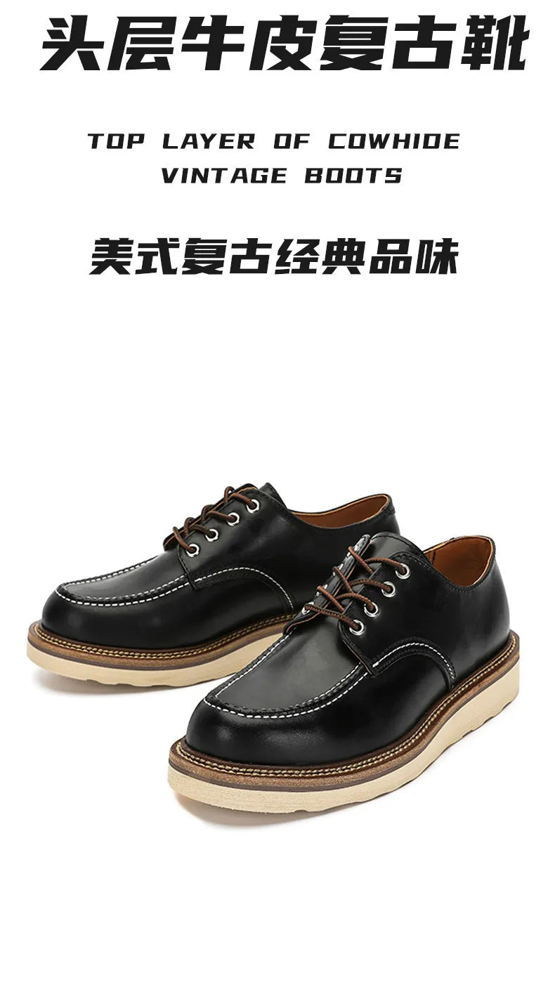 KOWM cow leather Hiking shoes Brown trekkin boots men  low cut workwear big toe shoes trendy casual ankle shoes walking sneakers