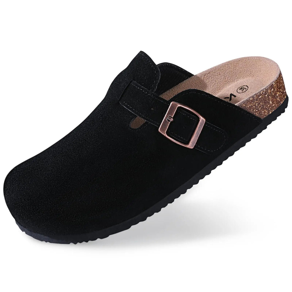 Evshine Men's Suede Clogs Fashion Leather Mules Cozy Footbed Slippers With Adjustable Buckle AntiSlip Cork Slippers Unisex Mules