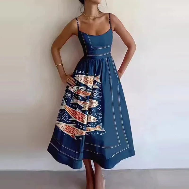 Women's Print Camisole A-Line Midi Dress