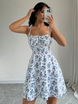 Women's Summer Floral Spaghetti Strap Mini Sundress – Casual A-Line Beach Dress