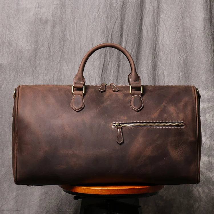 Leathfocus Men's Cowhide Travel Bag Women's Weekend Handbag Large Capacity Vintage Duffle Bag Crazy Horse Leather Laptop Bag