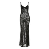 Black V-Neck Asymmetric Maxi Dress