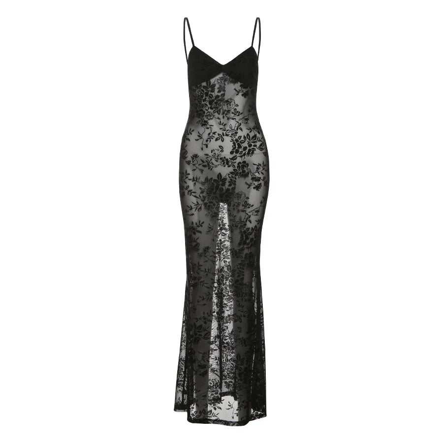 Black V-Neck Asymmetric Maxi Dress
