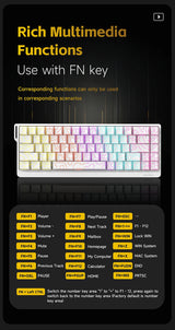 AJAZZ NK68V2 Single-Mode Wired Mechanical Keyboard Portable Gaming Keyboard RGB Hot-Swappable PC Lightweight Mechanical Keyboard