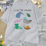 Love The Unloved Men Women T Shirt Funny Animal Pigeon Rat Frog T-shirt Loose Unisex Short Sleeve Tshirt Cotton Tees Streetwear