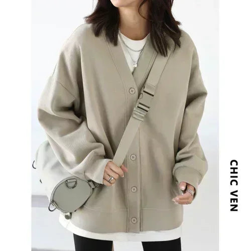 Women's Relaxed V-Neck Cotton-Blend Cardigan