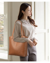 Genuine Brand Soft Leather Shoulder Bag For Women Casual Tote Bag Female Solid Color Purse Simple Design Handbag Commuting Sac