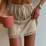 Linad Lace Satin Mini Skirt – Drawstring High Waist