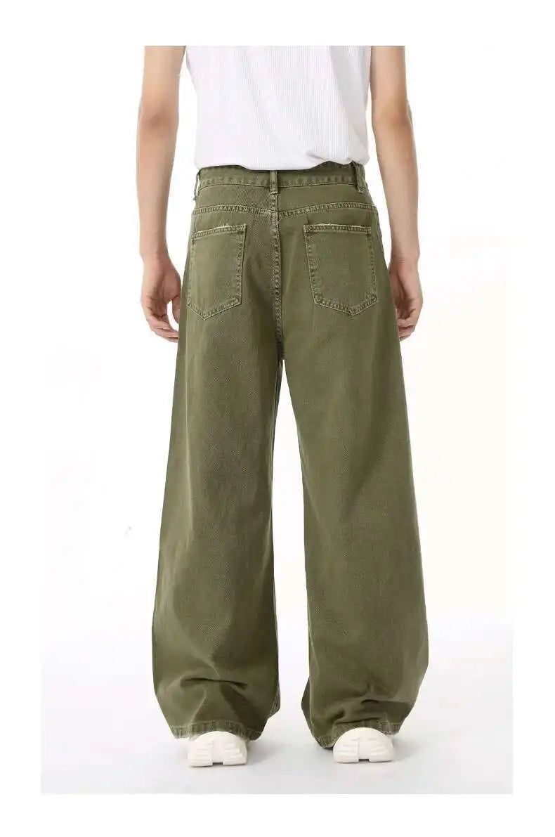 Men's Green Loose-Fit Straight-Leg Jeans