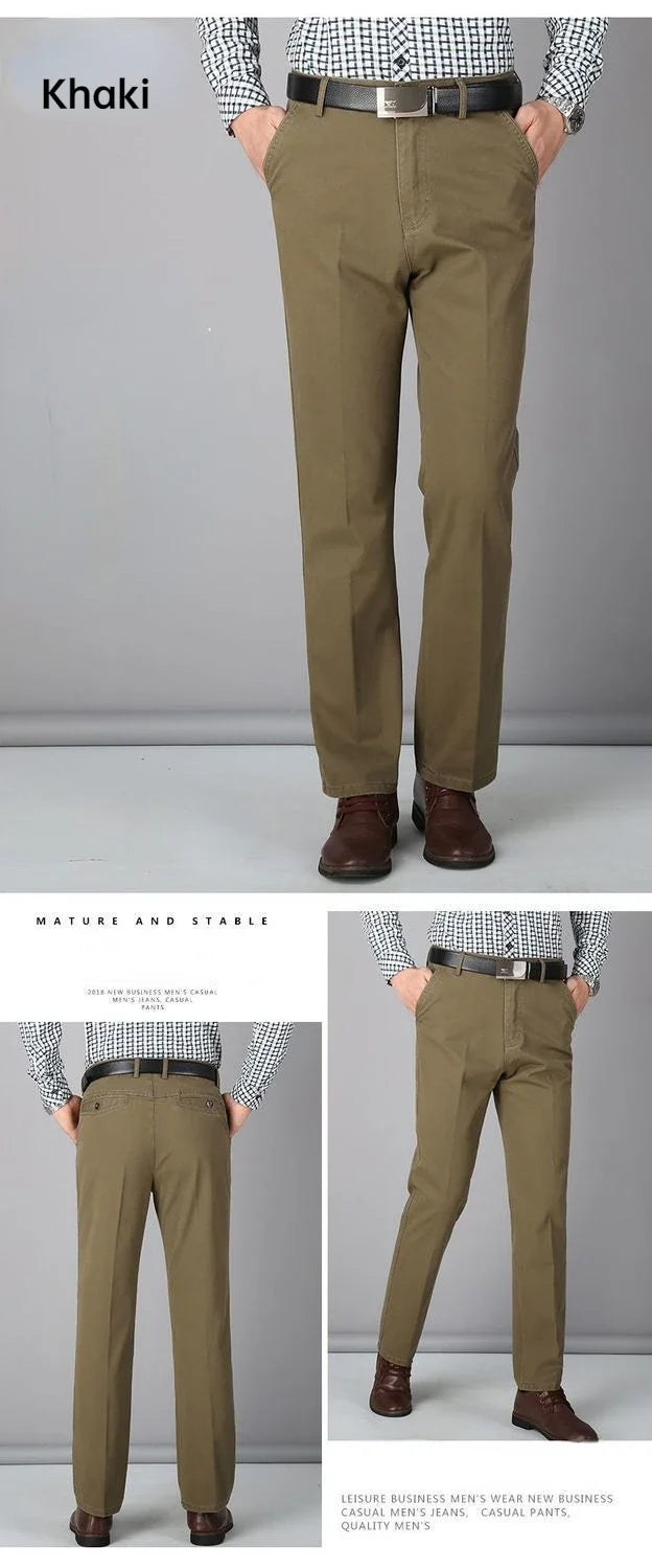 Men's Cotton Straight-Leg Casual Trousers