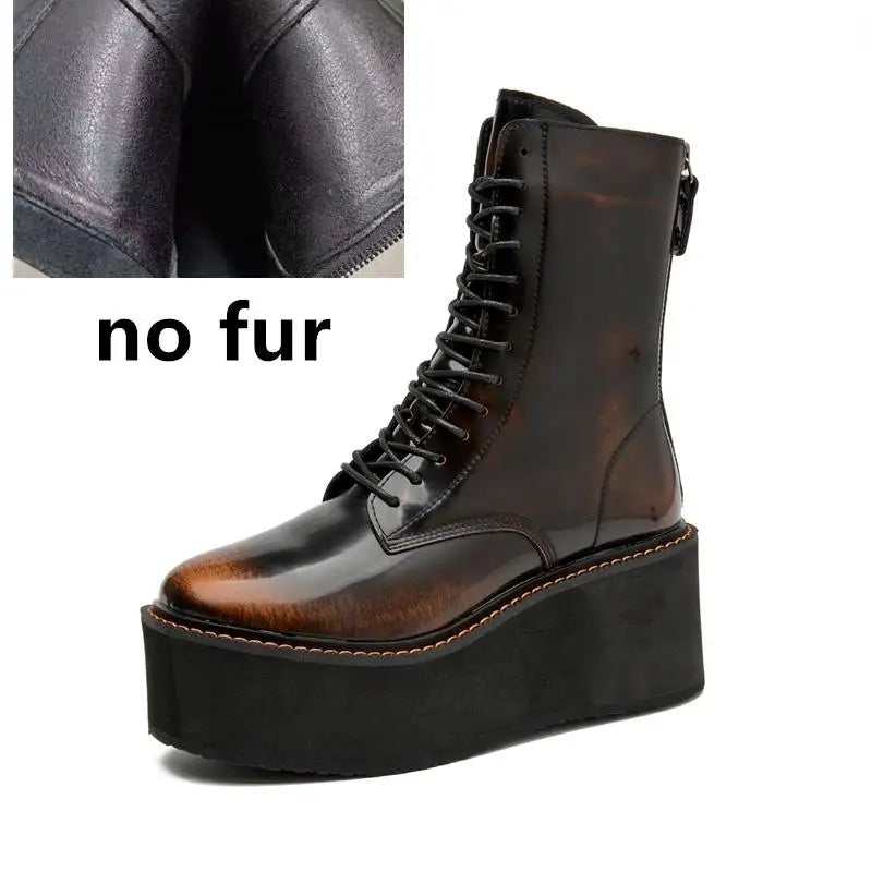 Genuine Leather Winter Wedge Boots
