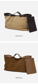 Motingsome Winter New Suede Big Tote Women Matte Cowhide Leather Handbag Oversized Shoulder Bowling Shopper Purse Luxury Design