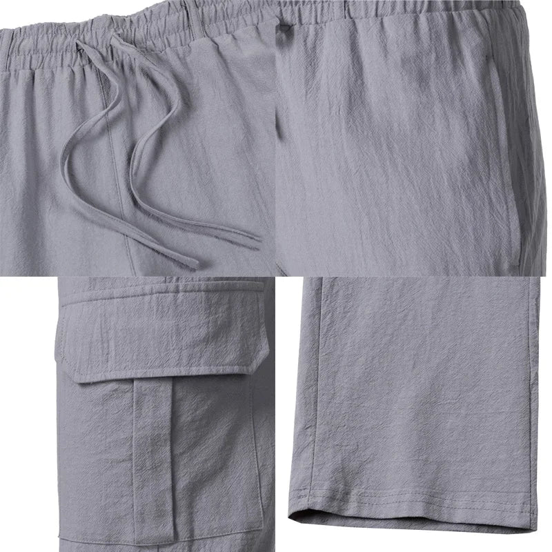 Men's Linen Blend Drawstring Straight-Leg Pants