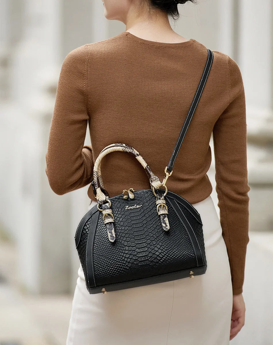 ZOOLER Women First Cow Genuine Leather Handbag Elegant Single Shoulder Bag Business Women Large Purses Saddle Black New#YC336