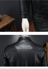 2024 Autumn and Winter New Men's Fashion Handsome with Solid Color Boutique Lapel Motorcycle Leather Coat Slim Fashion  M-5XL
