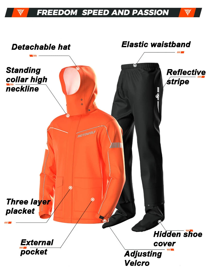 Men's Waterproof Motorcycle Rain Suit – Reflective Split Jacket & Pants
