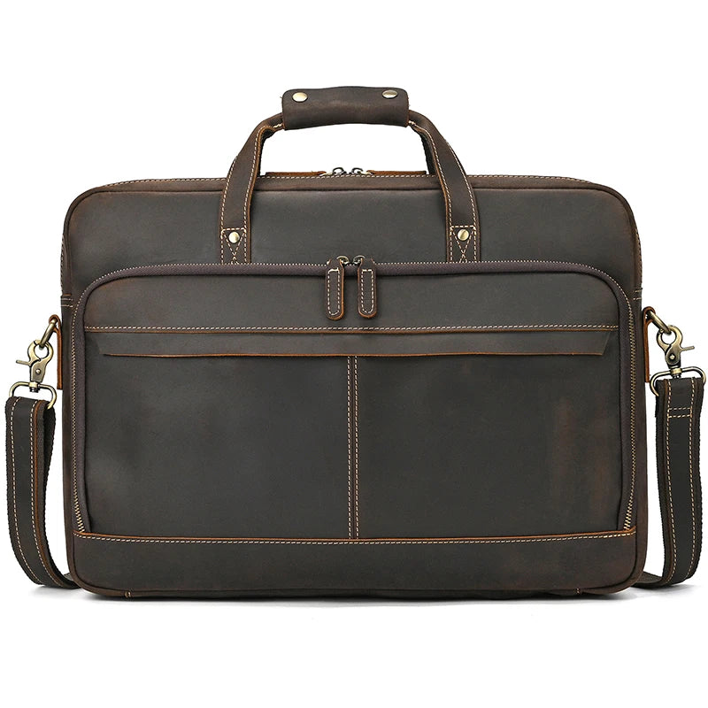 Men Briefcase Genuine Leather Laptop Bag 14 15.6" PC Doctor Lawyer Computer Bag Cowhide Male Briefcase Leather Men Business Bag