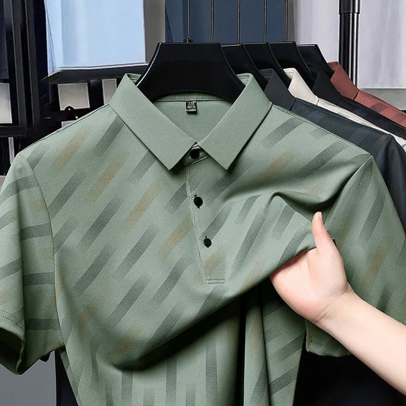 Men's Contrast Print Polo Shirt | Breathable Summer Knit