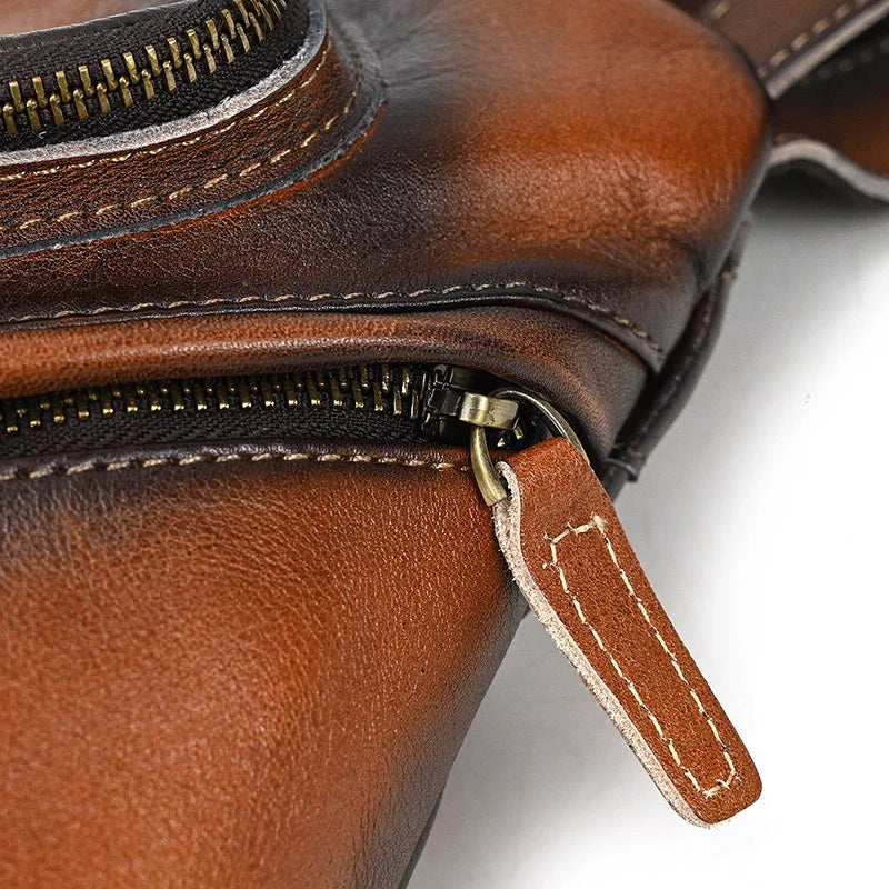 Single Shoulder Bagpack Genuine Leather Chest Bag Outdoor Riding Bag Chest Packs For Biker Men Male Sling Bags Cow Leather