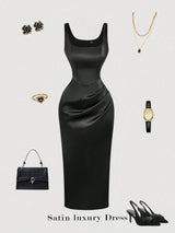 Women's Elegant Burgundy Sleeveless Fitted PU Dress