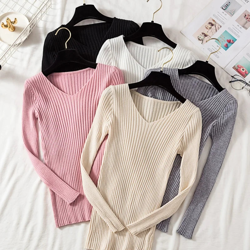 Women's V-Neck Knit Pullover Sweater