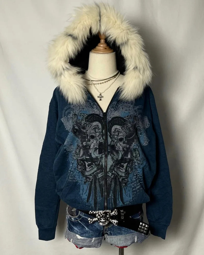 Y2K Gothic Oversized Zip-Up Hoodie