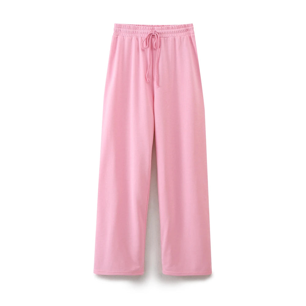 DUOPERI Women Fashion 2 Pieces Sets Solid Loose T-Shirt and High Elastic Waist Trousers Female Chic Lady Casual Pant Coordinates