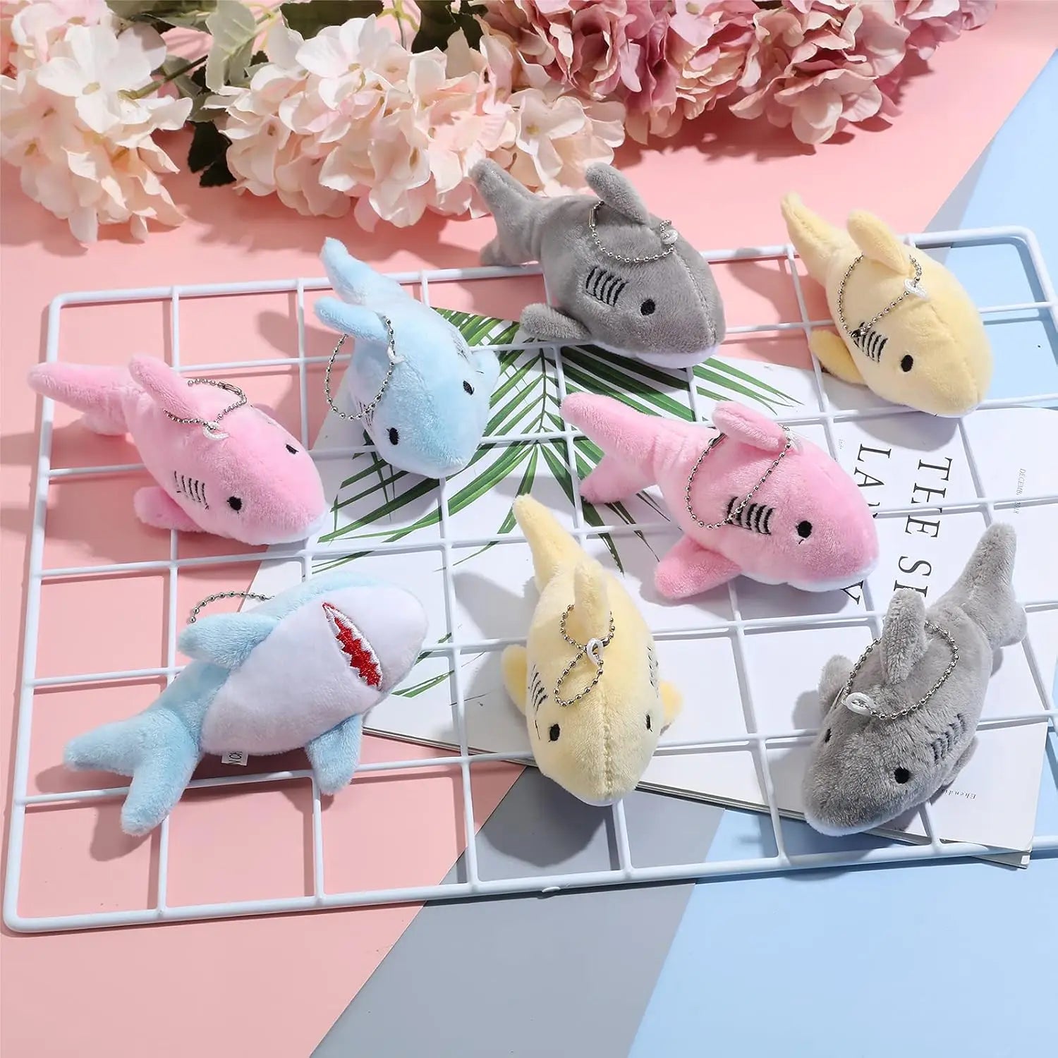 12-48Pcs Shark Plush Keychain Mini Stuffed Animal 3.94" Shark Party Favors Bulk Soft Tiny Shark Keychain Shark Backpack Keychain