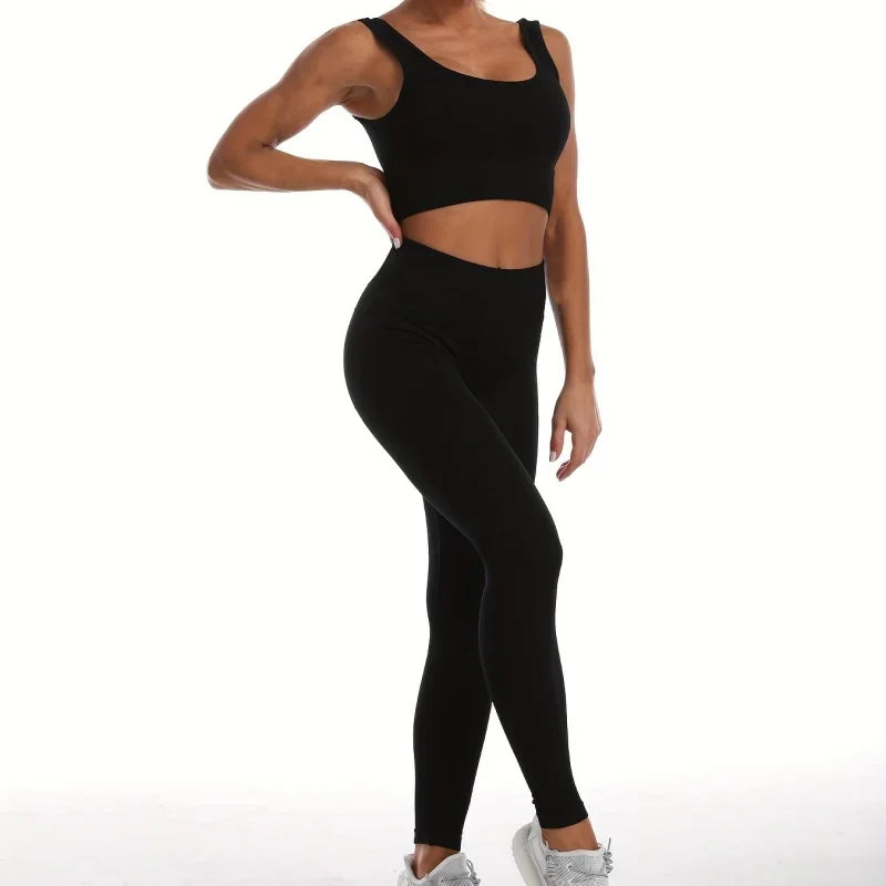 Women's Seamless Ribbed Yoga Set – Quick-Dry Sleeveless Workout Suit