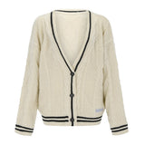 Chic Vintage Star Print Knit Cardigan - V-Neck Aesthetic Preppy Sweater