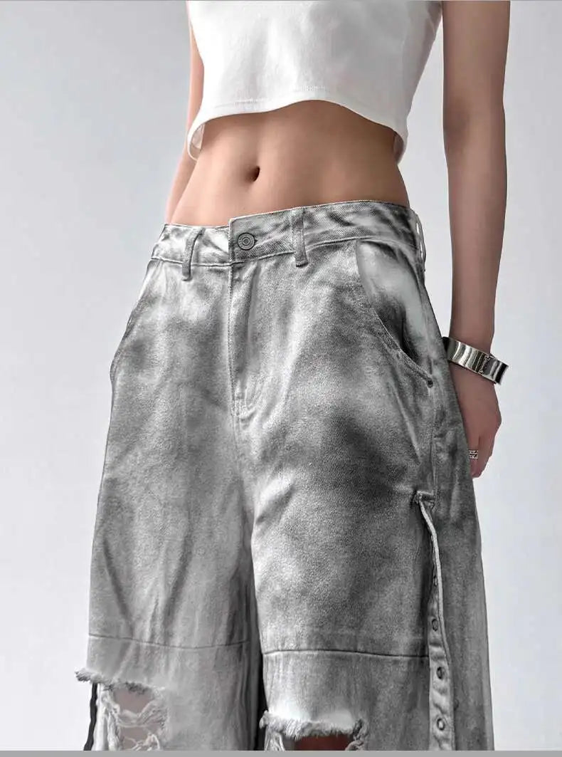 Women's Wide-Leg Distressed Jeans | High Street Style