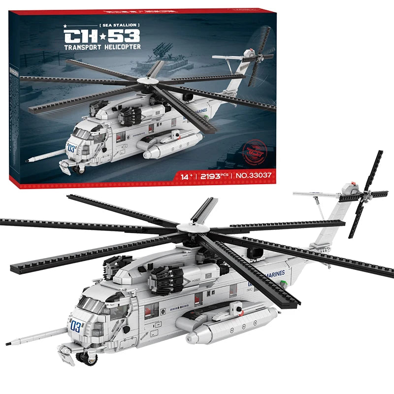 CH-53E Transport Helicopter Building Blocks Army Plane Military Fighter Model Assembly Bricks Desktop Ornaments Toy Holiday Gift