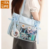 Italife Luxury Large Ita Bag with Ribbon ACG Display Women Blue Big Clear Shoulder Bag with Pin Insert Girl Pink Itabag Bow H201