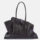 Retro Crocodile Pattern Large Capacity Tote Bag Design Women's Pleated  Leather Shoulder Bag Female Daily Commuter Bag 2025