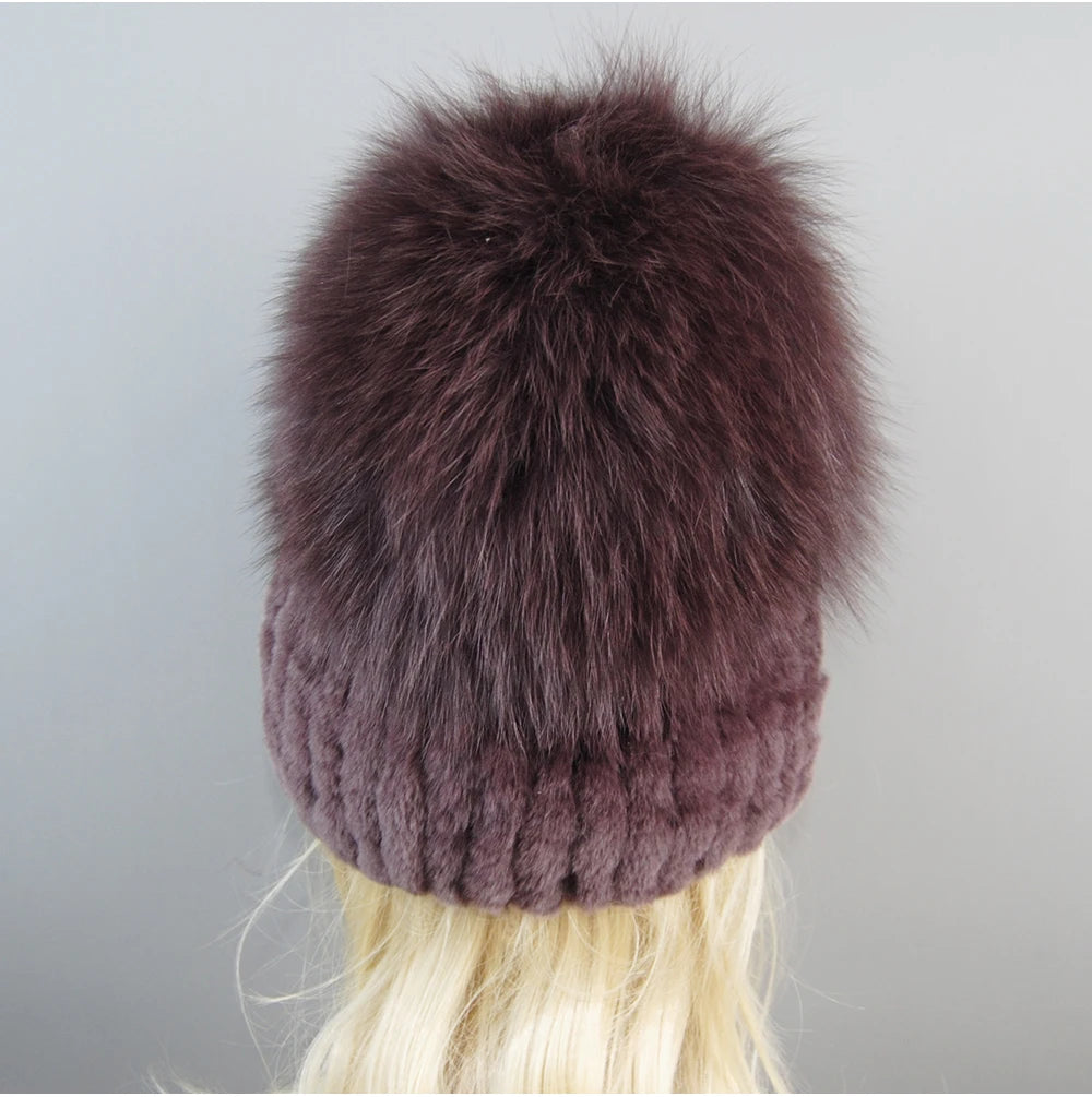 Women's Luxury Rex Rabbit & Fox Fur Beanie Hat