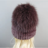 Women's Luxury Rex Rabbit & Fox Fur Beanie Hat