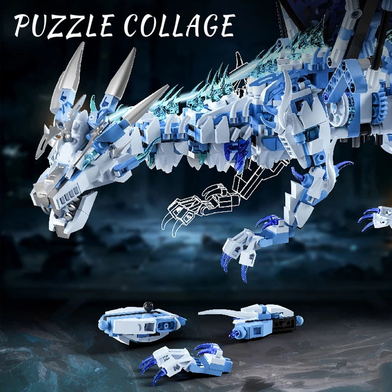 FUNXINEE 1676Pcs Premium Ice Dragon Bricks Advanced Building Challenge Light Glowing Eyes Moving Joints MOC Collectible Gift