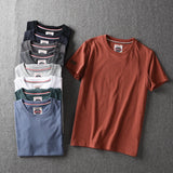 Summer New American Retro Short-sleeved O-neck Solid Color T-shirt Men's Fashion Simple 100% Cotton Washed Casual Sport Tops