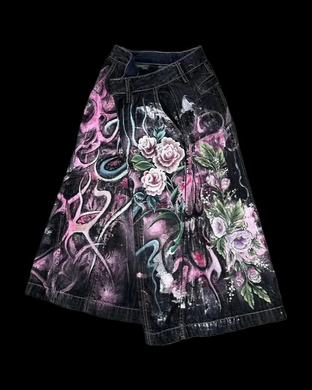 90s Vintage Flower Denim Shorts