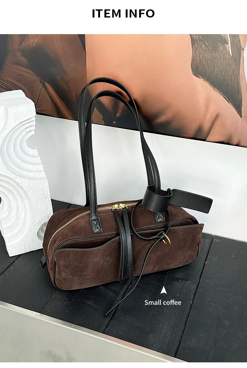 Autumn Winter Women's Cow Genuine Leather Tote Bag Suede Commuting Cowhide Handbags Large Capacity Designer Luxury Velvet Bags