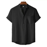 Men's Summer Cotton Linen T-shirt Beach Style Short SLeeve Henley Neck Vacation Hawaii Casual Lightweight Breathable Cozy Tops
