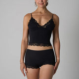 Europe American Simple Pink Light Thin Lace Strap Tank Top Flat Corner Lace Underwear for Women Comfortable Stretchy Short Sets