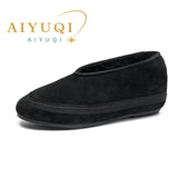 AIYUQI Women's Fur-Lined Leather Ballet Flats – Winter Comfort