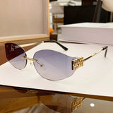 Oversized Rimless Oval Sunglasses – UV400 Metal Frame
